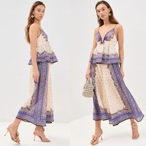 Zimmermann Maxine Wide Leg Cropped Pants Ramie Purple Paisley 4 US NWT